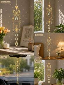 Butterfly Crystal Sun Catcher Window Hanging, Rainbow Prism Pendant With Star Charm, Bohemian Style Bedroom Living Room Home Decor - Multicolor - View 3