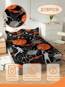 2/3pcs Boys Sports Basketball Bedding Set, Soft & Breathable, All Season, Twin/Full/Queen Size, 100% Polyester, Machine Washable - Multicolor - View 4