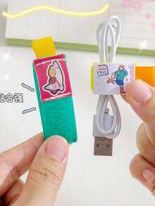 4pcs Data Cable Organizer Clips, Charging Cable Winder, Earphone Cable Storage Hook-And-Loop Magnetic Fixing Tie, Desktop Cable Management Organizer - Multicolor - View 4