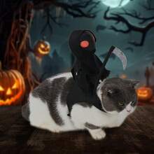 Grim Reaper Rider Dog Halloween Costume, Funny Pet Cosplay Outfit With Scythe, Spooky Ride-On Dress Up Apparel For Dogs Cats Puppy Halloween Party Gift - Black - View 5