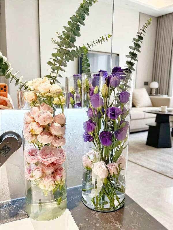Large Cylindrical Acrylic Vase, Large Transparent Rectangular Structure, Shatterproof, Suitable As Wedding Decoration Or Home Garden Decor. Also Used For Wedding Ceremonies, Formal Banquets And Other Occasions, Ideal Container For Flower Arrangement.