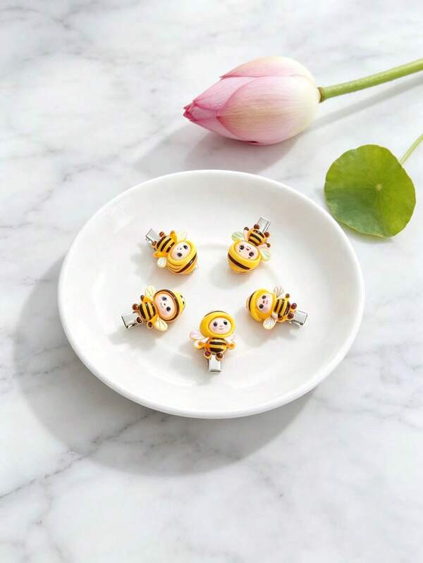 5pcs Cartoon Bee Hair Clips Cute 3D Alligator Hair Clips Side Hair Clips