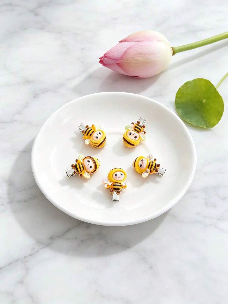 5pcs Cartoon Bee Hair Clips Cute 3D Alligator Hair Clips Side Hair Clips - Multicolor - View 1