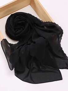1pc New Fashion Multi-Color Chiffon Embroidered Lace Headscarf With Wavy Floral Embroidery And Hemmed Edge, Long Shawl Scarf - Multicolor - View 8