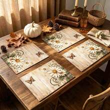 1/4/6 pièces Sets de table imprimés avec motif de marguerites & papillons de la série automne, tapis de table résistants à la chaleur pour la cuisine de la maison, protection de table, table de salle à manger, décoration de fête - Multicolore - Voir 4