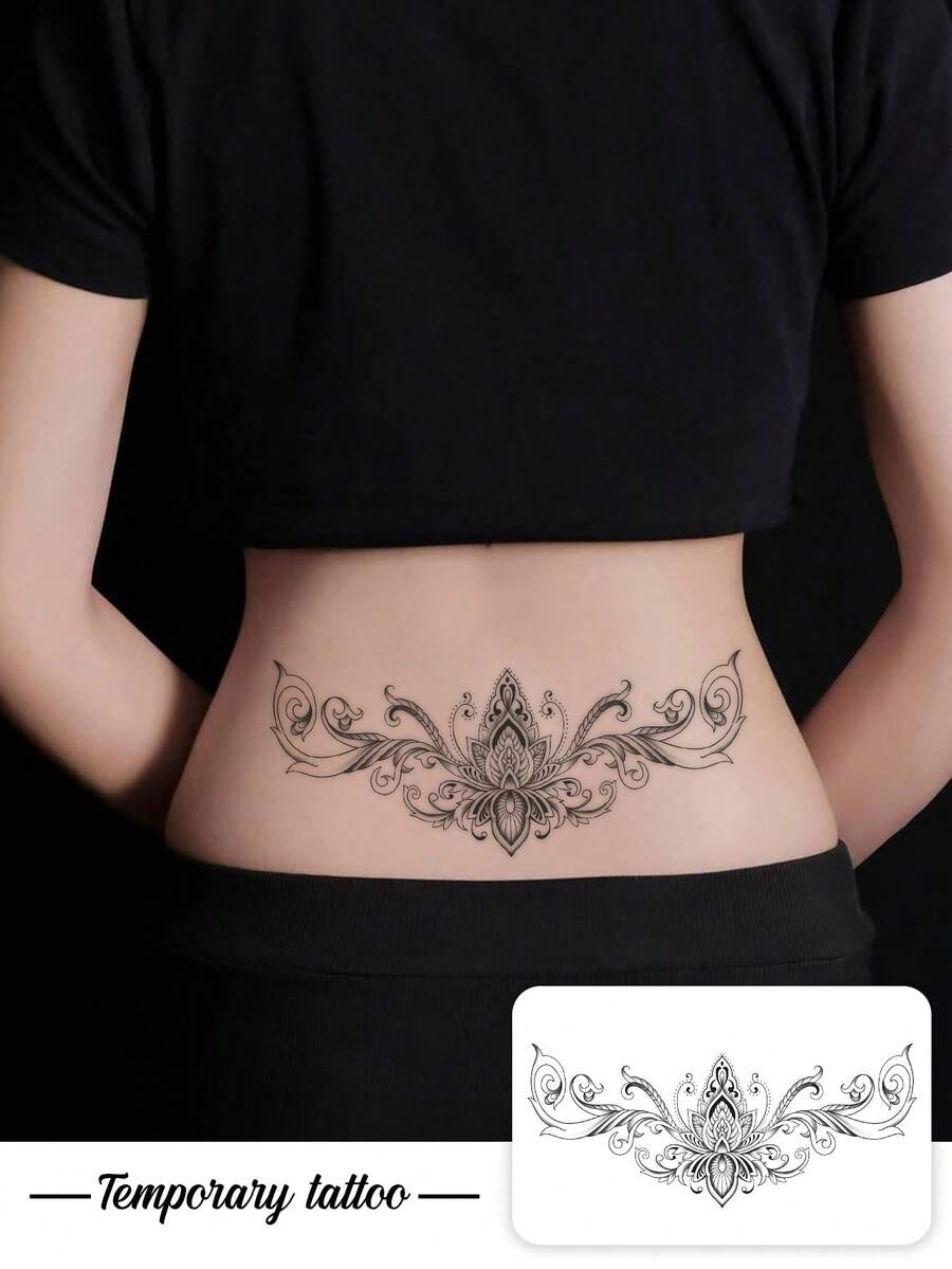 1pc Temperature‑Sensitive Color‑Changing Mandala Lotus Scroll Pattern Temporary Tattoo Sticker, Realistic Fake Tattoo Design, Suitable For Daily Wear, Bachelorette Party Favors, Music Festivals, Games, Graduation Gifts, Lasts 3‑5 Days - Multicolor - View 1