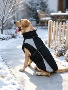 Metglad Dog Winter Coat, All‑In‑One Harness Pet Cold‑Weather Jacket, Night Reflective Dog Snow Coat, Fleece‑Lined Belly‑Protection Outdoor Vest For Small Medium Large Dogs - Black - View 1