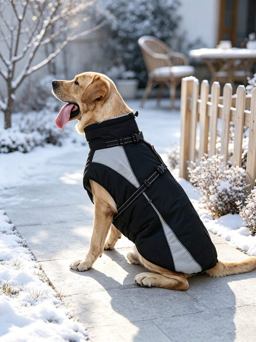 Metglad Dog Winter Coat, All‑In‑One Harness Pet Cold‑Weather Jacket, Night Reflective Dog Snow Coat, Fleece‑Lined Belly‑Protection Outdoor Vest For Small Medium Large Dogs - Black - View 1