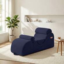 Modern Corduroy Adjustable Lounge Sofa, Washable Fabric Couch With Solid Wood Frame For Home Use - Blue - View 9