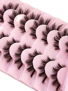 7 Pairs Pack False Eyelashes Wispy Lashes D Curl Cat Eye Lashes Fluffy Lashes Clear Band Natural Look Fox Eye Fake Lashes Manga Faux Mink Strip Lashes - Black - View 5