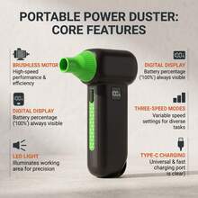 Snow Blower & Brushless Turbo Air Duster, 9000000RPH, 79m/S Wind Speed, 3-Gear LCD Display, High-Brightness Focused LED, Dual 4000mAh Batteries, 15-105 Minutes Runtime, 3-Hour Type-C Charging, Suitable For BBQ, Car, Computer And Home Cleaning Complete Tool Set - Green - View 10