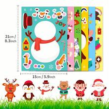 6Pcs Christmas Puzzle Stickers For Kids, Make‑A‑Face Mix And Match Sticker Sheets, DIY To Create Santa, Snowman, Reindeer, Elf, Penguin & Bear, Christmas Party Favors, Holiday Children Craft Activities - Multicolor - View 6