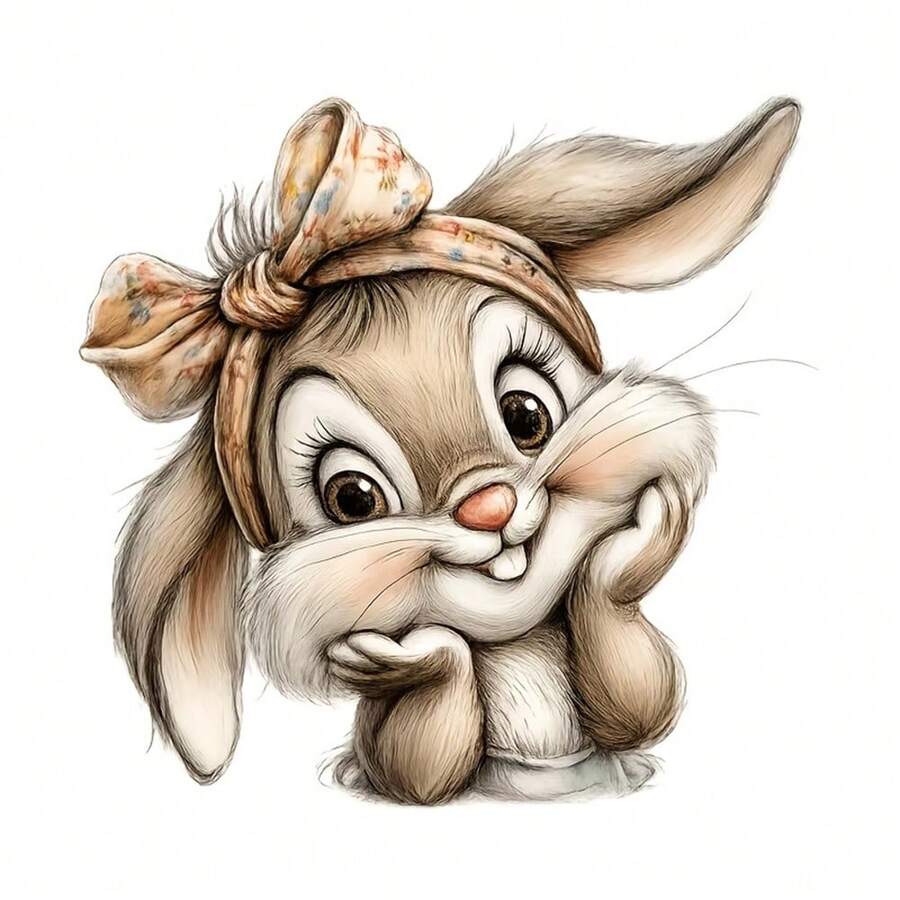 1/2/3pcs Floral Bow Headband Cute Rabbit Heat Transfer Iron-On Patch Sweet Cartoon Bunny Iron-On Sticker DIY Decoration T-Shirt Sweatshirt Pillow Tote Bag - Multicolor - View 1
