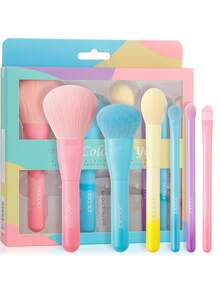docolor 6pcs Colorful Cute Makeup Brushes Set, Portable Travel Kit With Hanging Packaging, Soft Synthetic Bristles, All-In-One Face Makeup Tools For Foundation Highlighter Contour Blush Powder Eyeshadow, Travel Essential Gentle On Skin - Multicolor - View 3