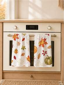 2PCS Kitchen Towels Autumn Pumpkin Leaf Seamless Pattern, Minimalist Style Superfine Microfiber Material Soft Kitchen Towels Dish Cloths, Hand Towels, Tablecloths, Kitchen Decor, Kitchen Cleaning, Bathroom Cleaning, Holiday Party Decor, Kitchen & Bathroom Supplies Home Essentials, Home Decor, Housewarming Gift - White - View 5