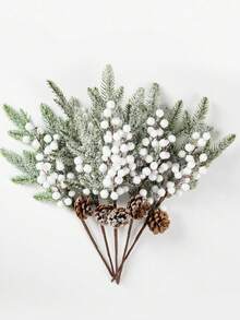 1/3pcs Artificial Red Berry Pine Branches, Faux Plants, Suitable For Christmas Decoration, Christmas Home Decor, Wedding Decoration, Table Centerpiece, Back To School Season, Gifts For Girls - White - View 5