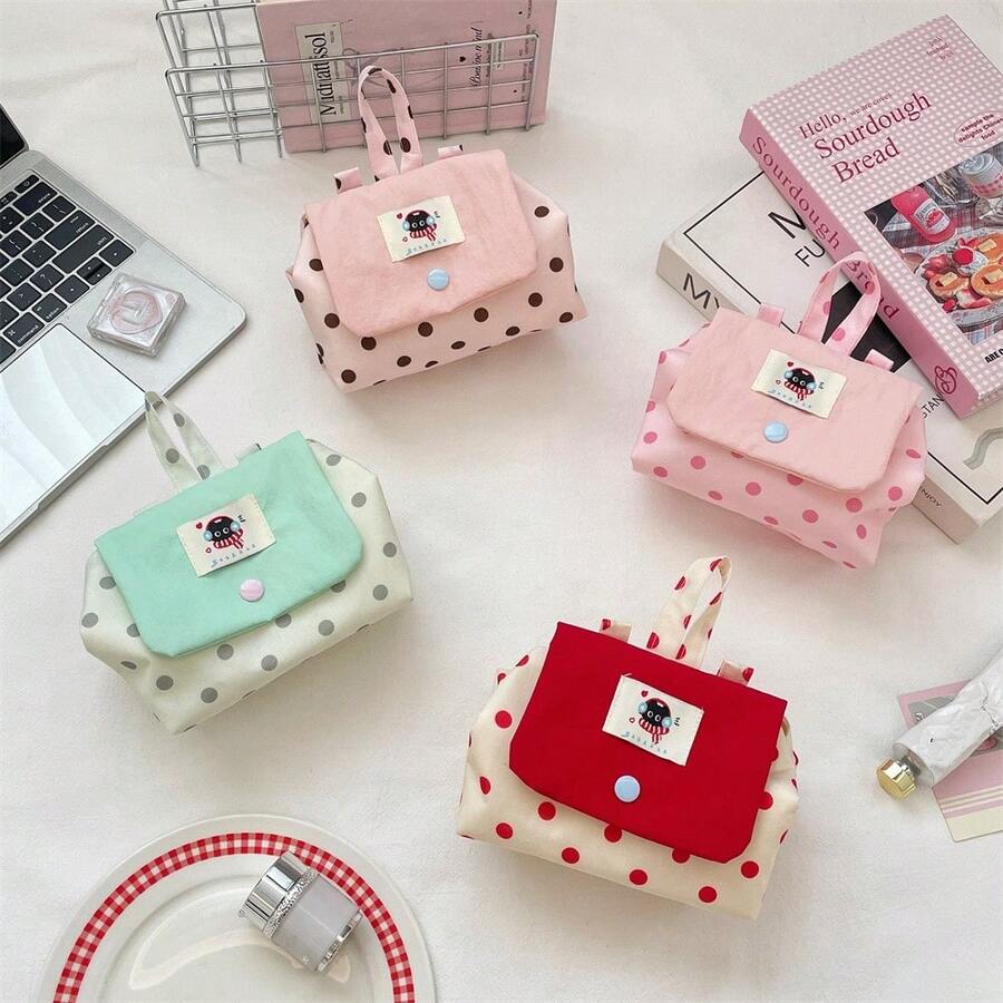 Portable Polka Dot Makeup Bag, Mini Key Lipstick Coin Purse, Earphone Coin ID Card Flap Storage Pouch - Multicolor - View 1