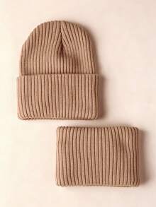 1/2PCS Kids Unisex Autumn/Winter Warm Knitted Vertical Striped Solid Color Pattern Versatile Hat & Scarf 2 Pieces Set Knitted Beanie - Vertical Stripes - View 5