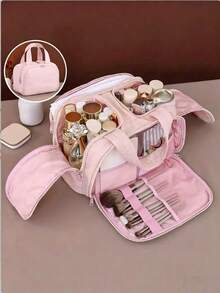 Multifunctional Extra Large Capacity 4-Compartment Makeup Bag, Portable Travel Cosmetic Organizer That Fits In Suitcase - 4-opening Makeup Organizer Bag - View 1
