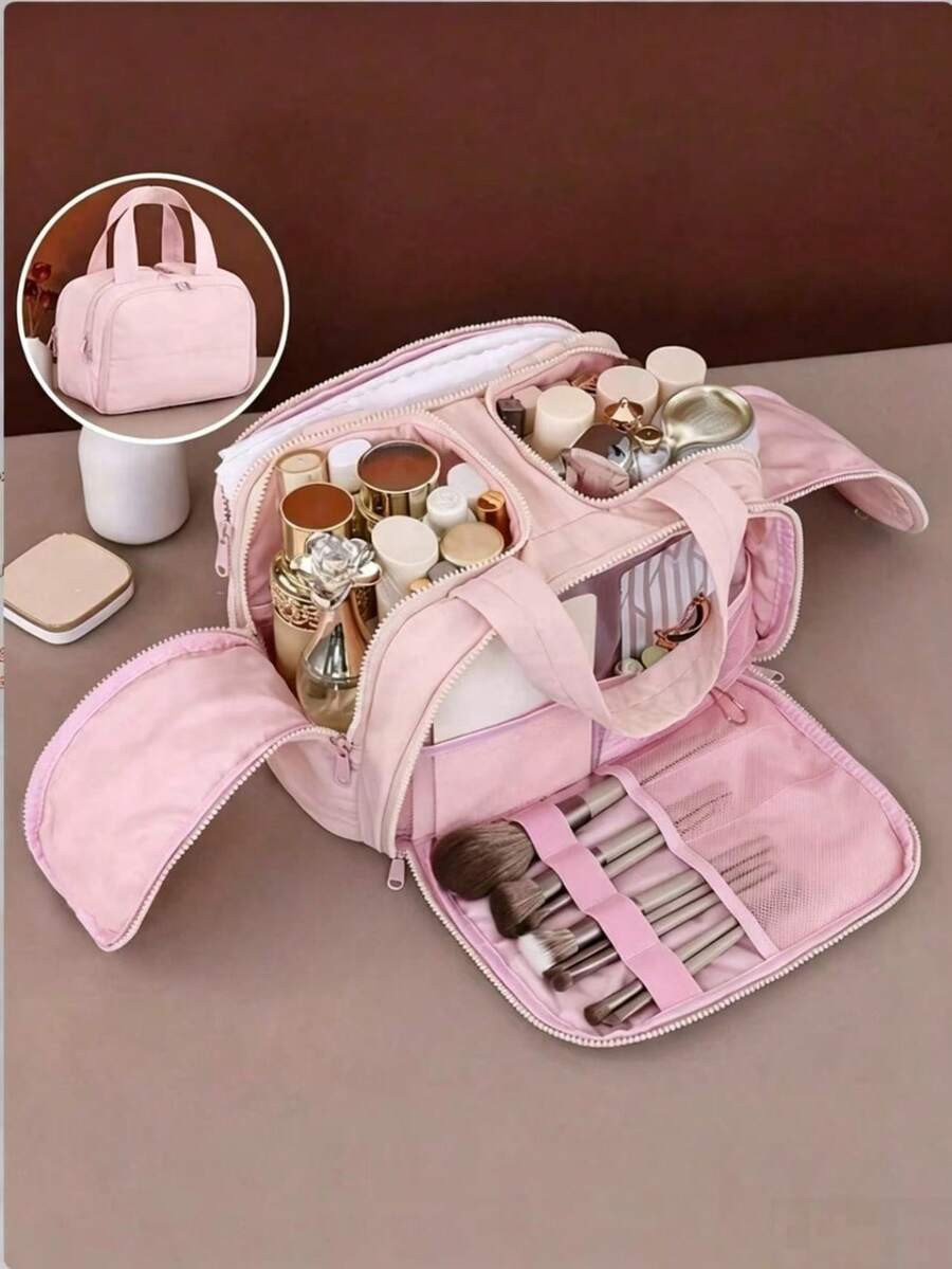 Multifunctional Extra Large Capacity 4-Compartment Makeup Bag, Portable Travel Cosmetic Organizer That Fits In Suitcase - 4-opening Makeup Organizer Bag - View 1