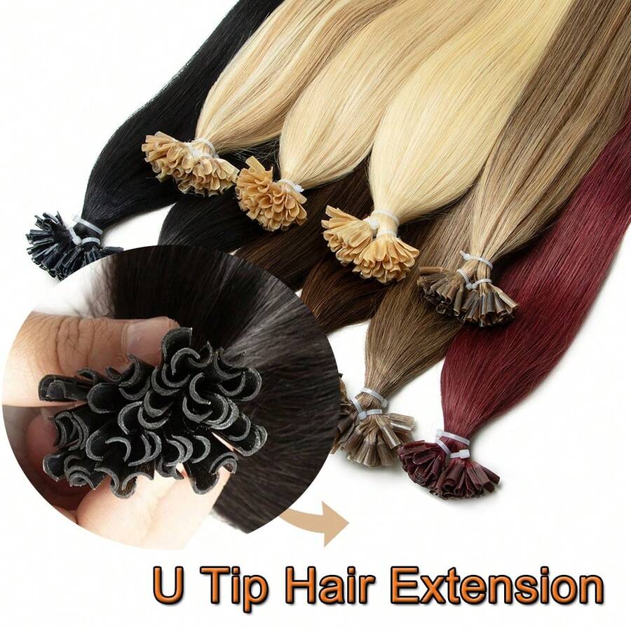 U-Tip Fusion Hair Care Nail-Ended Human Hair 1.5 Cm Long Keratin-Ended Straight Hair Bondings 12-20 Inch 50 Strands 30G