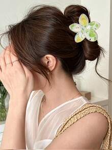 1pc Summer Fruit & Flower Print Hair Claw Clip, Suitable For Summer Travel, Beach Vacation, Daily Wear And Back Hair Styling - Multicolor - View 2