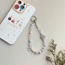 1pc Premium Hand‑Artisan Sparkling Rhinestone Flower Phone Wrist Strap, Exquisite Pearl & Iridescent Crystal Beaded Chain, Elegant Luxury Decorative Phone & Bag Charm Fashion Accessory - Multicolor - View 5