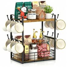 Coffee Mug Tree Bar Station Organizer, 2-Tier Mug Rack For Kitchen Storage Display Shelf, With 12 Hooks - View 1