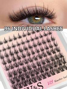 Waloshow 96pcs/Box Cluster False Eyelashes D Curl Soft Single Lash Extensions Eye Enlarging Comfortable DIY Home Convenient Lash Clusters Single False Eyelashes - D - View 1