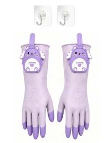 Cute Cartoon Bear Housework Gloves, Reusable Hanging Cleaning Gloves, Cute Cartoon Multi-Color, Anti-Slip Particles, Soft Breathable Fit, Dishwashing Laundry Bathroom Cleaning, Multi-Scenario Universal, Suitable For Dishwashing And Laundry - Multicolor - View 13