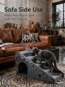 1pc Upgraded 3-In-1 Multifunctional Pet Stairs, 4-Step Ladder, Detachable Dog Ramp, Also Can Be Used As Cat Bed, Cat Scratching Post, 4-Layer Ramp, Made Of Durable And Stable Felt Material, Suitable For Sofa, Anti-Slip Pet Steps, Extra Wide And Deep Dog Steps - Multicolor - View 4