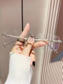 1 Pasang Kacamata Fashion Tanpa Bingkai Ringan, Bingkai Logam, Cocok Untuk Perjalanan Sehari-hari, Ideal Untuk Penggunaan Komputer, Ponsel, dan Layar dalam Jangka Panjang - Clear - View 7