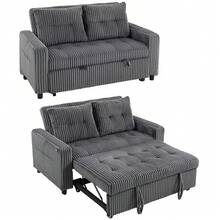 أريكة سرير HOMCOM لشخصين 157 * 190 سم مع وظيفة النوم، رمادي فاتح، مسند ظهر قابل للتعديل، مع وسائد، مظهر مخملي، جيب جانبي، لغرفة المعيشة - رمادي غامق - مشاهدة 2