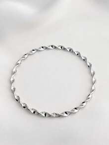 1pc Minimalist Stainless Steel Multi-Layer 18K Gold Plated Hoop Bracelet, Suitable For Women's Daily Wear, Vintage Multi-Layer Jewelry, Waterproof Non-Fading Women's Round Bracelet - Silver - View 11