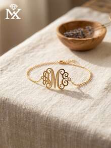 Personalized Initial Bracelet, Custom Letter Pendant Bracelet, Suitable For Anniversary, Birthday, Daily Wear, Party Gift, Mother's Day Gift, Valentine's Day Keepsake, Graduation Keepsake - Yellow Gold - View 5