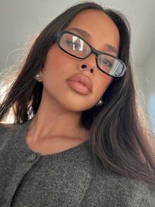Women Vintage Y2K Rectangular Glasses 1 Pair Black Transparent Frame For Commute Beach Workplace Daily Styling - Clear - View 3