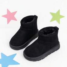 Girls' Black Thick Sole Plush Lining Ankle Boots, Suitable For Autumn/Winter Daily School And Outdoor Wear - Black - View 1