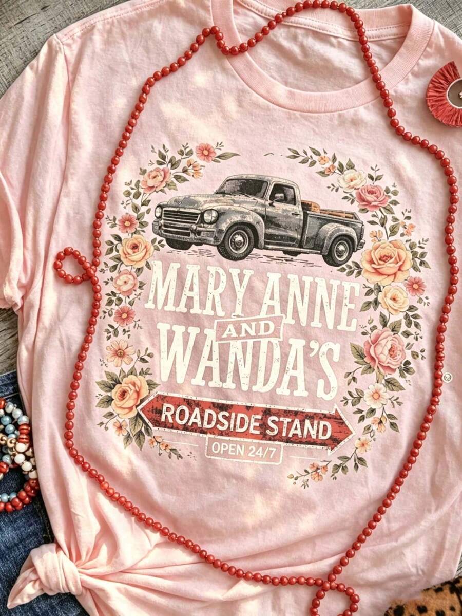 Mary Anne Retro Roadside Floral Dr T-Shirt, Women's Short Sleeve Shirt, Tropical Holiday Look, Summer Special Offer