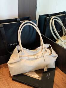 Solid Color Buckle PU Leather Shoulder Crossbody Bag, Fashionable And Versatile, Suitable For Women's Daily Use, Work And Vacation - White - View 6