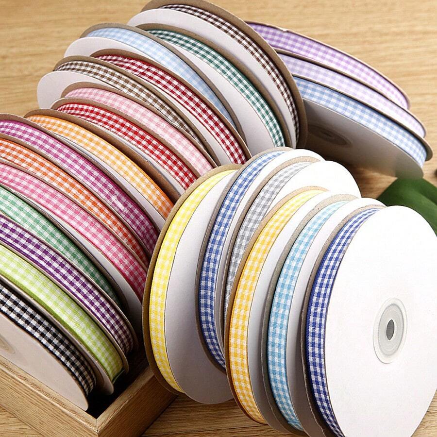 1pc Plaid Ribbon, Black And White Red Color Ribbon, HandmadeBow Gift Bag, Weave Ribbon, Clothing Decoration, Twine Crafts Gift Party Decor Wrapping Holiday Webbing Party Decor (1cm/50Yard) - Multiple Styles - View 1