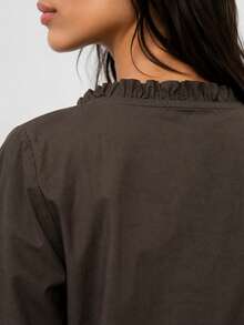 ARMONIAS Teen White Cotton Blouse With Round Neck And V-Neckline, Long Sleeves And Front Pleats, Sizes S To L For Daily Wear And College, Fall 2026 Women's - Brown - View 5