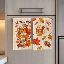 2PCS Kitchen Towel, Autumn Maple Leaf Series Pattern Print, Watercolor Style 40*60cm Rectangular Microfiber Kitchen Towel, Dish Cloth, Tablecloth, Hand Towel, Kitchen Decor, Home Decor, Neighbor Housewarming Gift, Kitchen Napkin And Dish Cloth, Home Decor, Gift - Coral Orange - View 7