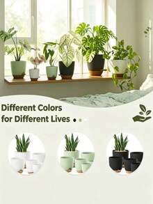 5pcs Self-Watering Planter Set, Plastic Planting Pots With Drainage Holes And Trays, Plastic Flower Pots For Indoor And Outdoor Plant Seedling Cultivation - A - View 1