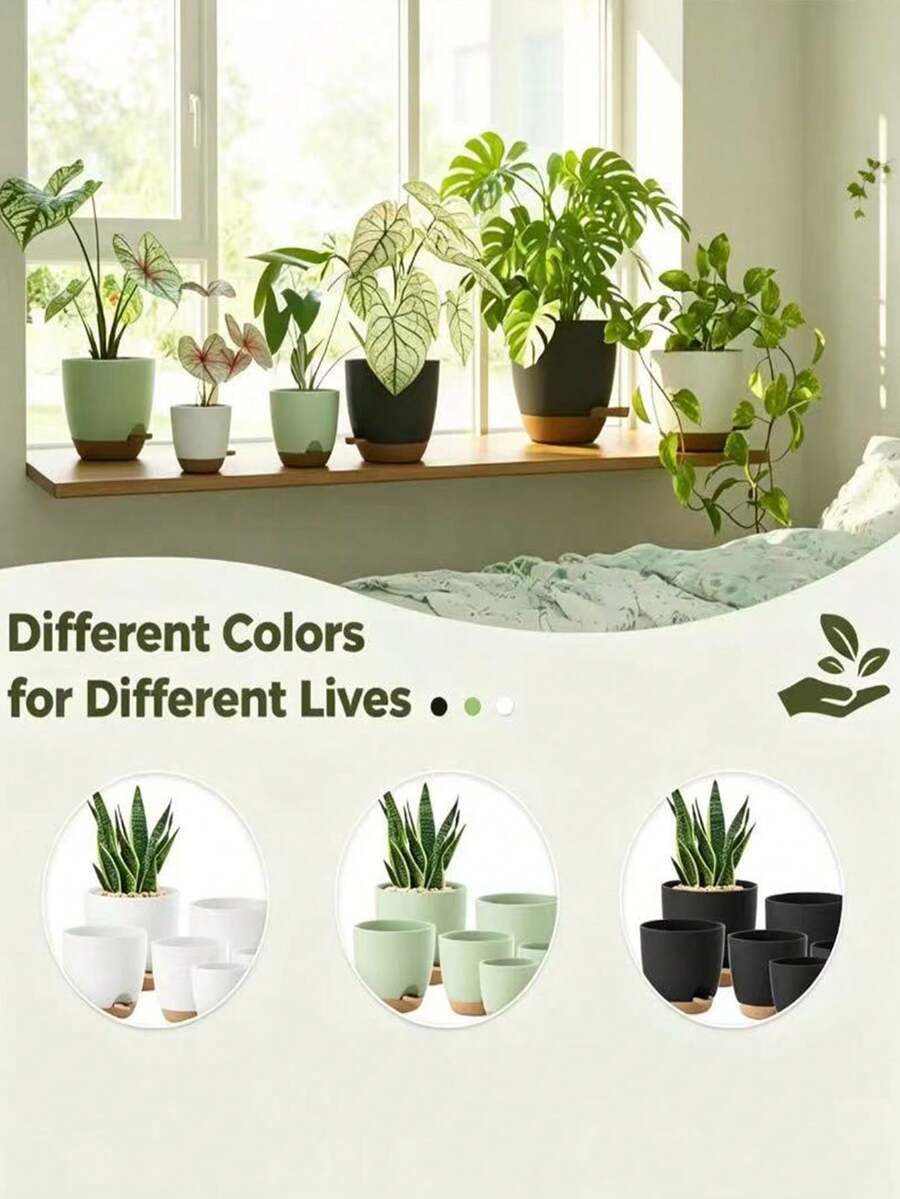 5pcs Self-Watering Planter Set, Plastic Planting Pots With Drainage Holes And Trays, Plastic Flower Pots For Indoor And Outdoor Plant Seedling Cultivation - A - View 1