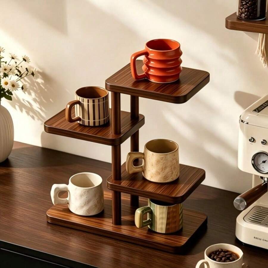 1PC Multi-Layer Cup Holder Ladder Cup Storage Rack, Suitable For Kitchen Countertops, Bar Counters, Home Coffee Corner Desktop Storage Racks, Countertop Mug Storage, As Well As Tea Sets, Aromatherapy, And Desktop Layered Display Racks. - Multicolor - View 1