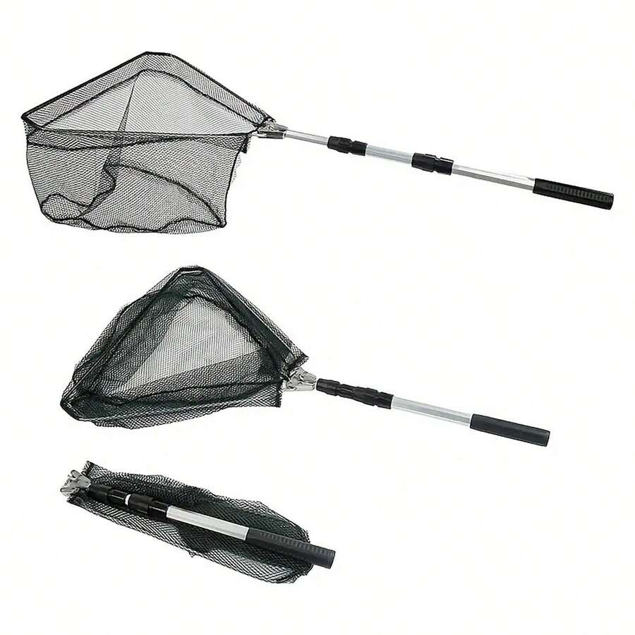 1pc Aluminum Alloy Telescopic Fishing Net, Triangular Mesh Design, Essential Tool For Freshwater/Saltwater Fishing, Suitable For Catching Shrimp, Crab, Fish, Fishing Accessory, Ideal Choice For Outdoor Fishing - White - View 1