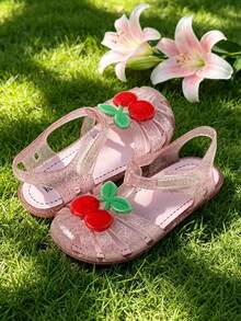 HAHABOBO New Girls' Pink Jelly Cherry Decor Sandals, Adjustable Buckle Versatile Vacation Kids Shoes - Pink - View 3