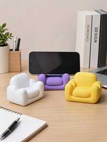 Cream Style Mini Sofa Phone Stand, Cute Creative Desktop Tablet Holder, Hands-Free Sofa Shaped Decor, Suitable For Desk Office Bedroom Living Room, Gift For Female Friends And Home Decor Enthusiasts - Multicolor - View 5
