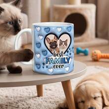 Customizable Blue Pet Photo Ceramic Mug, 11oz Capacity, Pink Heart Design, Best Family Coffee Cup, Personalized Gift For Dog And Cat Lovers - Blue - View 4