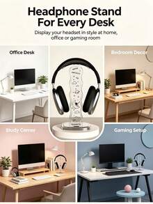 1 Pc, National Day Best-Selling Space Planet Over-Ear Headphone Stand, Transparent Wavy Desktop Headphone Holder, Stable Ear-Cup Headphone Display Rack, Home Office Gaming Desk Accessory, High-End Practical Over-Ear Headphone Stand And Headphone Accessory - Clear - View 2